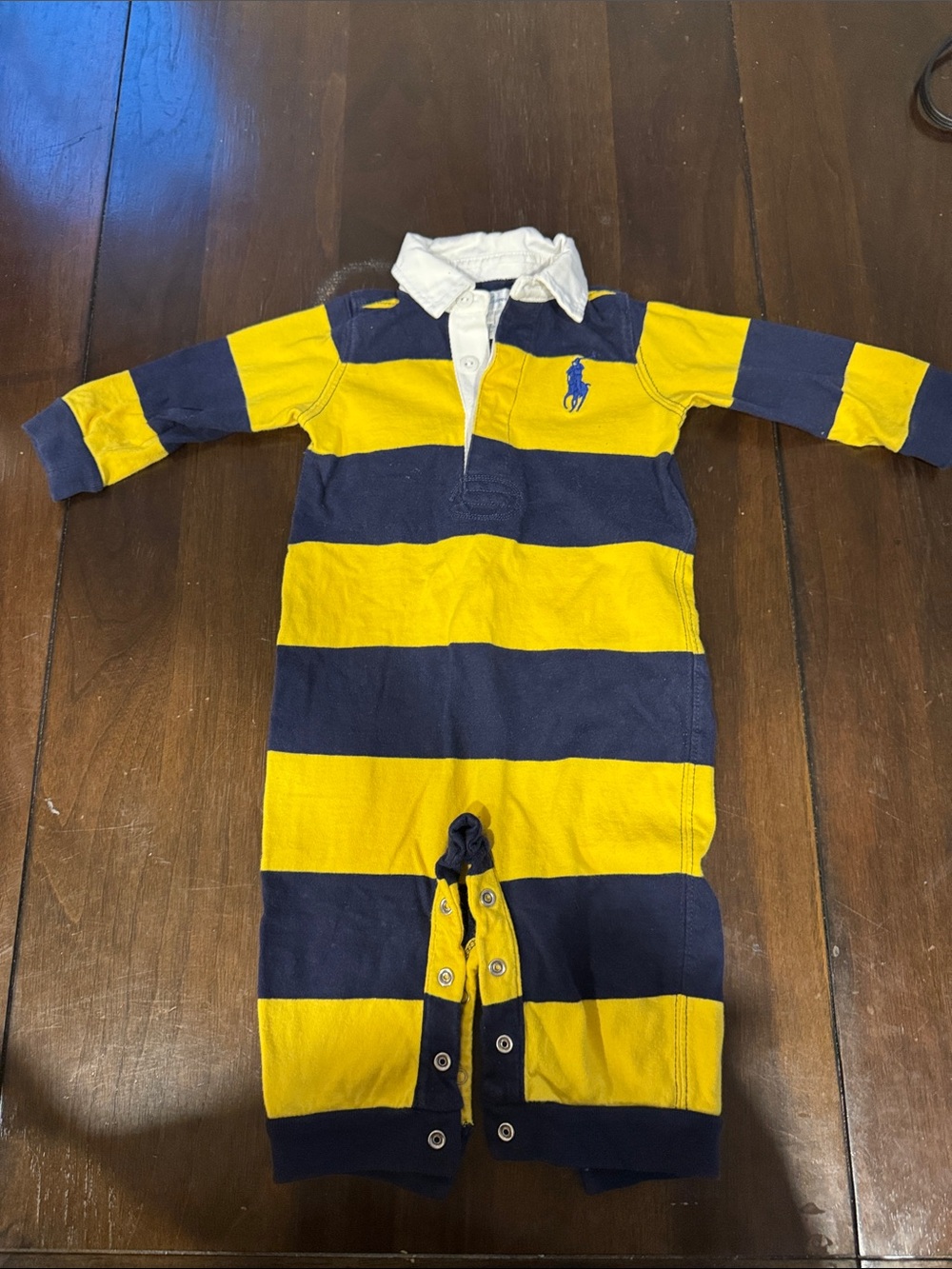 Ralph Lauren Navy and Yellow Striped Polo One-Piece